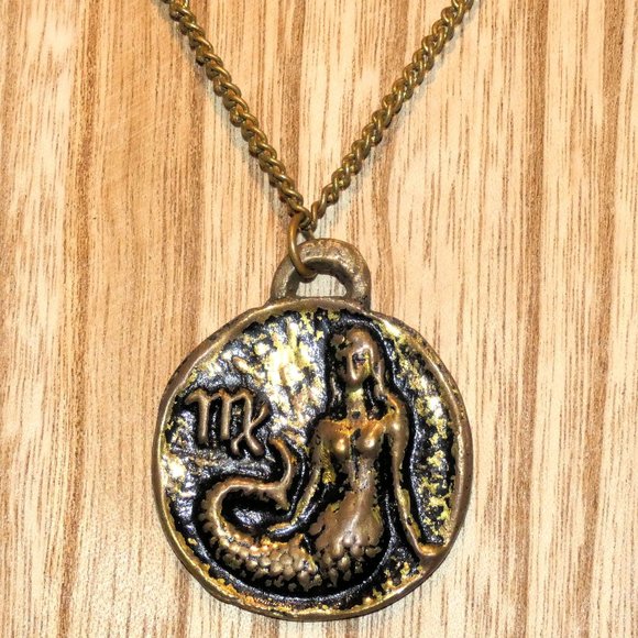 VIERGE Jewelry - Vintage Virgo Zodiac Necklace Astrology Mermaid August September VIERGE French